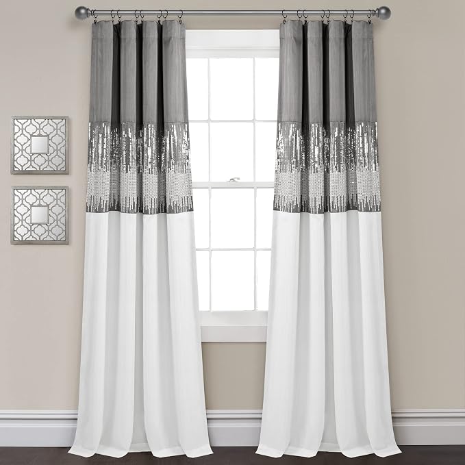 Lush Decor Night Sky 100% Blackout Window Curtain Panel Single 42"W x 84"L, Gray & White - Blackout Curtains For Bedroom - Sequin Curtains - Glam Decor