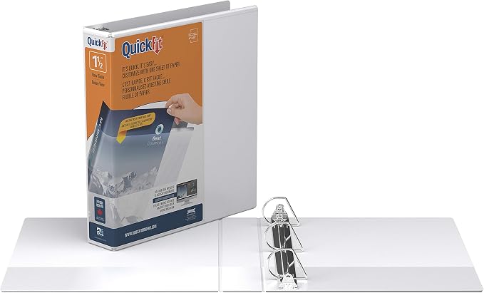 QuickFit View 3-Ring Binder, 1 1/2" Angle D-Rings, 50% Recycled, White (87020) (Pack of 2)