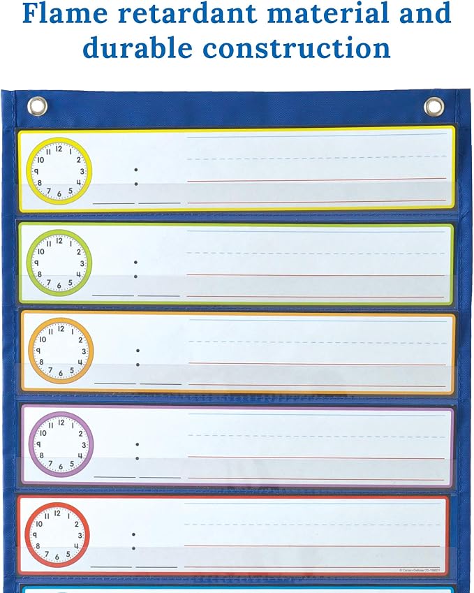 Carson Dellosa Daily Schedule Pocket Chart―Clock, Time, Subjects Scheduling Planner With Dry-Erase Cards, Classroom or Homeschool Learning (37.5" x 30")