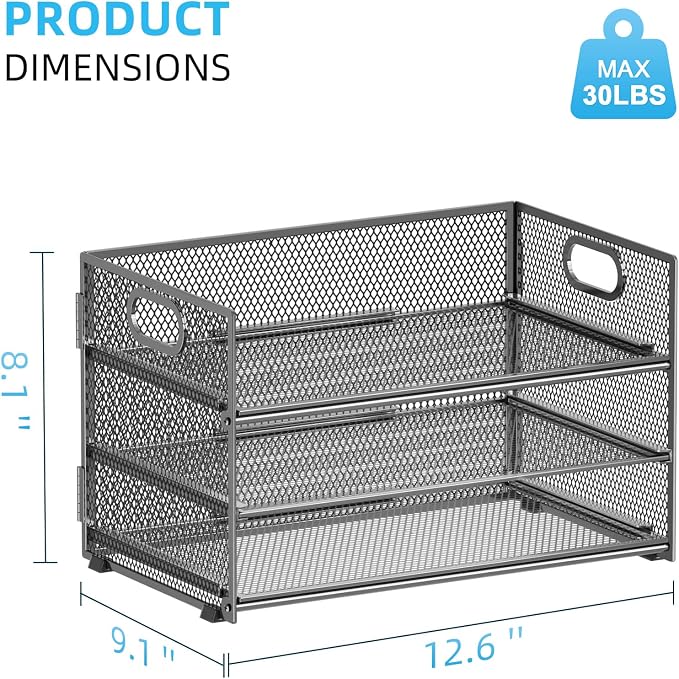 Marbrasse 3 Tier Paper Organizer Letter Tray, Mesh File Organizer with Handle, Paper Sorter Desk Organizer for Home Office Supplies - Gray