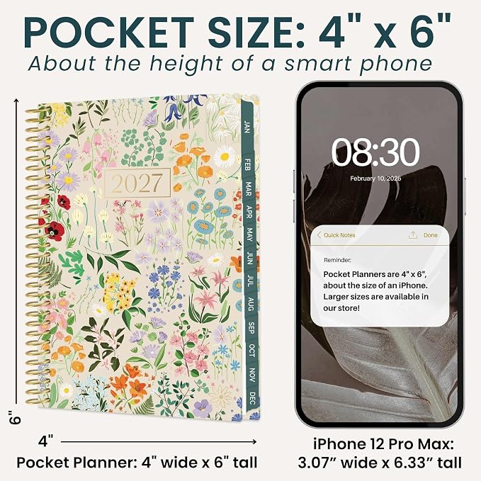 bloom daily planners 2027 Pocket Planner (January 2027 - December 2027) - 4” x 6” MINI Weekly Monthly Agenda Organizer & Calendar Year Book - Garden Party