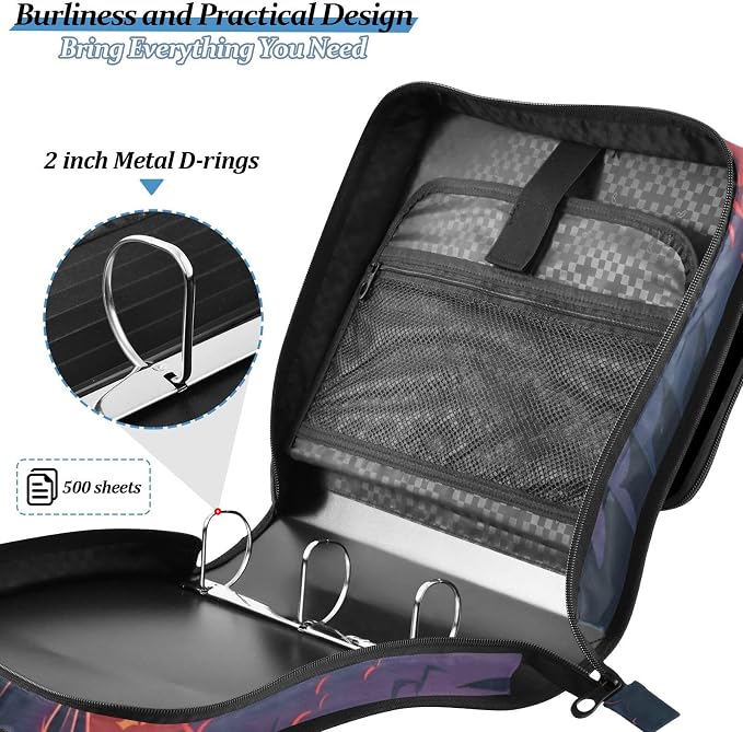 Dinosaur 3 Ring Binder Bag 1.5 inch Binder Organizer with Zipper Shoulder Strap 500 Sheet Documents Storage for School Office