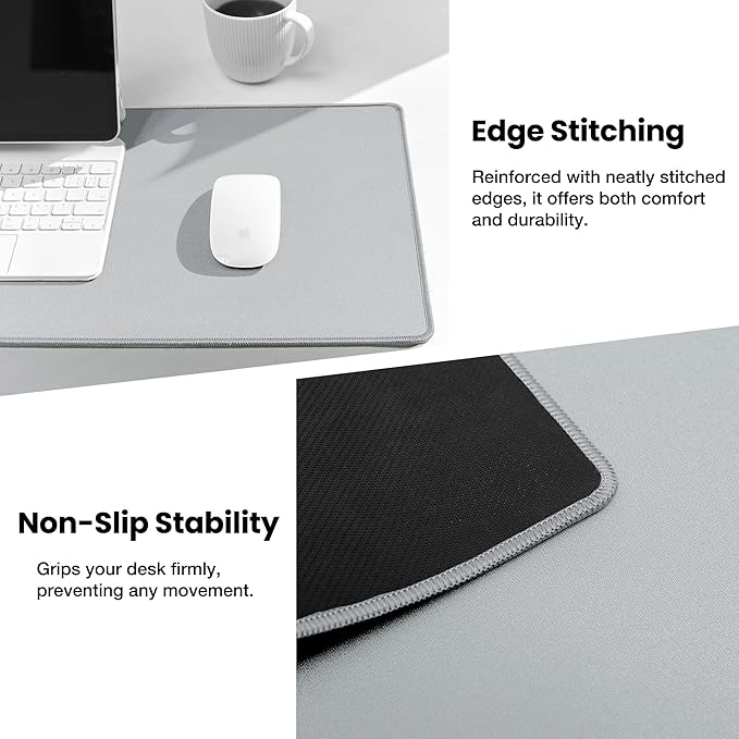 ALOANES Waterproof Mouse Pad with Durable Stitched Edge, Large Gaming Keyboard Pad, Non-Slip Rubber Base Mouse Mat, Extended Desk pad for Gamer, Office & Home, Gray Mousepad 31.5''x 15.7''x 0.12''
