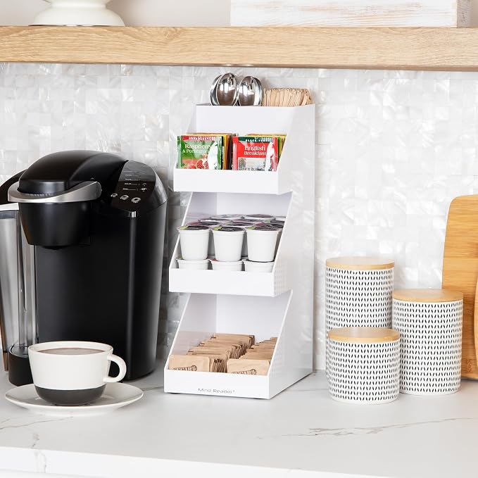 Mind Reader Coffee Tea Utensil and Condiment Station, Countertop Organizer, Coffee Bar, Kitchen, 6"L x 9"W x 16"H, White