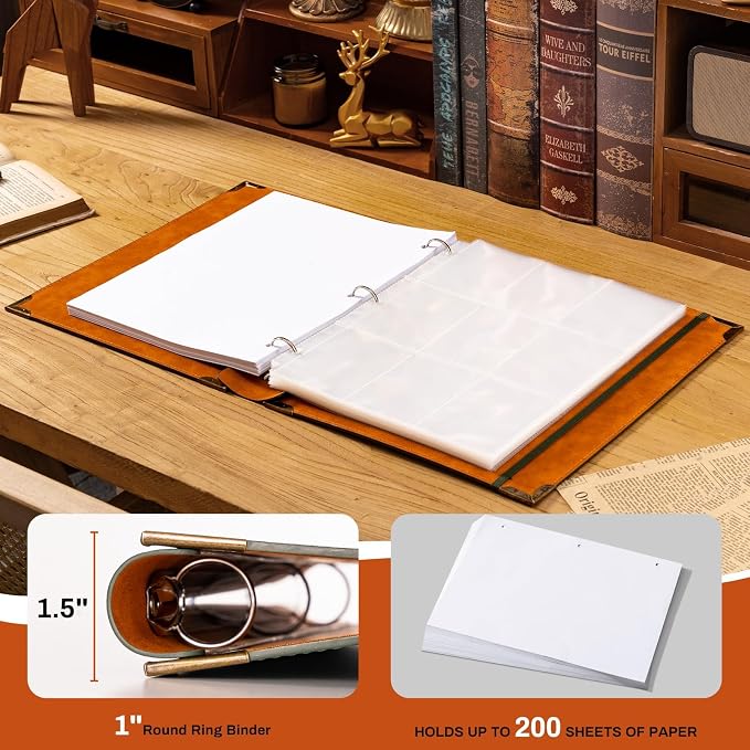 OVESMUSL 4 Pack PU Leather 3 Ring Binder, 1 Inch Green Tree | Fits 8.5x11 letter paper, holds 200 sheets, loose leaf organizer