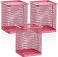 Segarty Pen Cup Holder, 3 Pack Square Dark Pink Pen Holder for Desk, Cute Mesh Pencil Cups Container Set for Office Supply, School Classroom, Home Desktop Storgae and Organization, Brushes Organizer