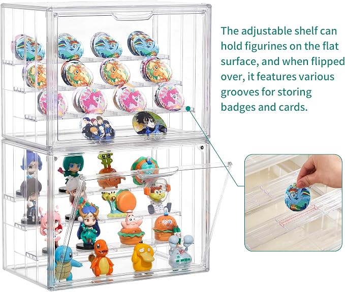 Attelite Acrylic Display Case for Collectibles 4 Tiers Clear Acrylic Box | 3 Adjustable Dividers, Clear Showcase for Figures, Tool-free Assembly, Magnetic Door, Dustproof