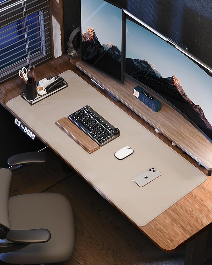 AFIING Extra Large Desk Mat - 55"x 24" Non-Slip Desk Pad for Office and Home - Ideal for Large Mouse Pad and Desk Mats on Top of Desks(Beige)