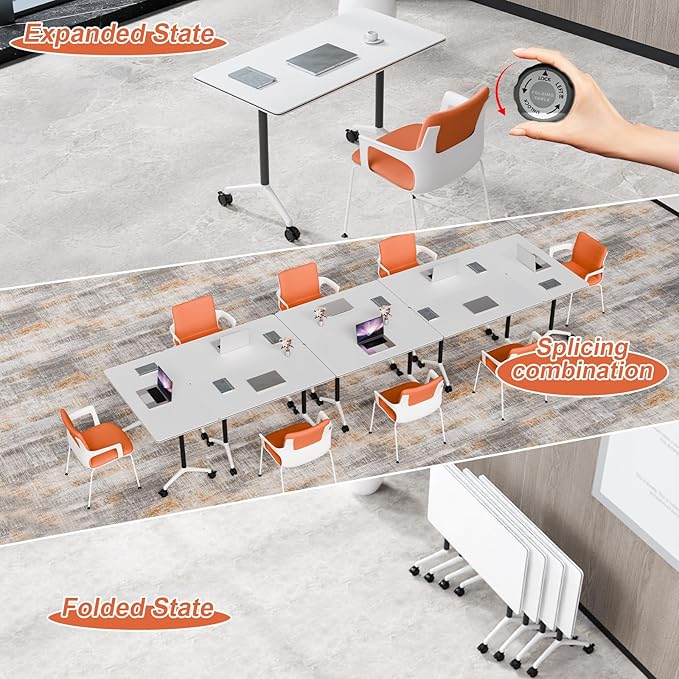 Conference Table Flip Top Mobile Conference Room Tables,Folding Conference Table with Wheels,Large Meeting Training Seminar Table Saving Space for Office Classroom(4A,47.2'')