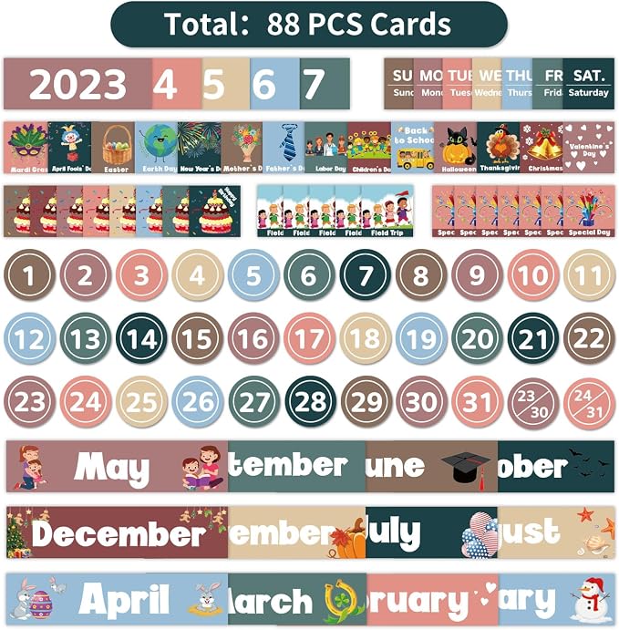 Boczif Monthly Classroom Calendar Pocket Chart (White)