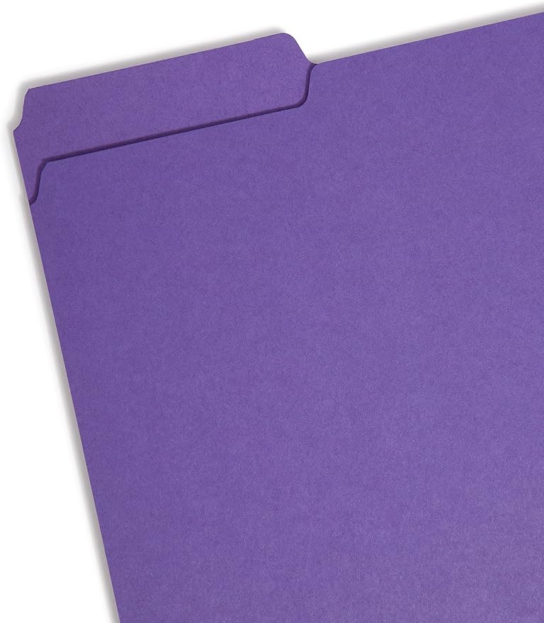 Smead Interior File Folder, 1/3-Cut Tab, Letter Size, Purple, 100 per Box, Expandable File Folders for Filing Cabinet
