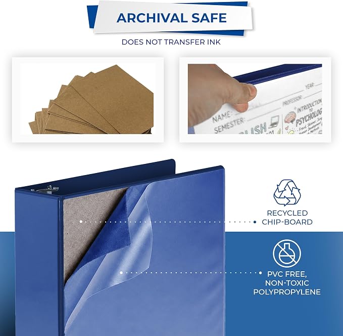 Samsill 3 Inch 3 Ring Binders, Economy Round Ring, Clear View Cover, 550 Sheet Capacity - for School, Home, Office - Blue, 4 Pack