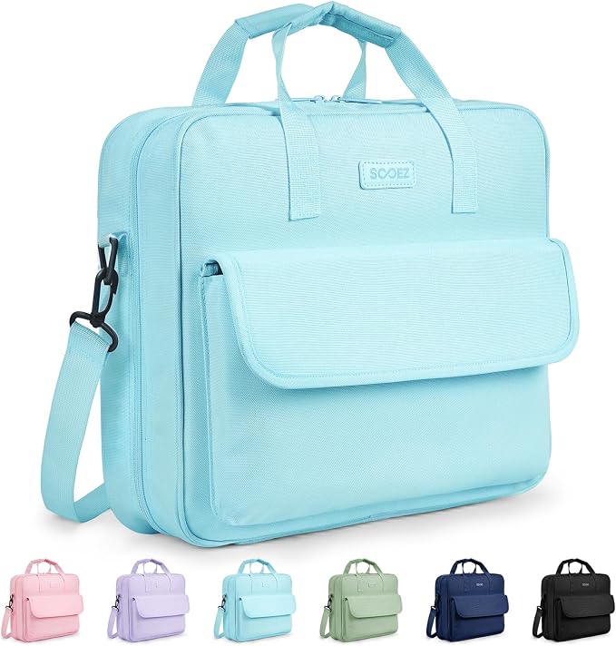 Sooez Zipper Binder Bag, 3 Inch 3 Ring Binder with D-Ring, Holds 900 Sheets | Cute School Binder with Shoulder Strap & Handle, Multi-Pocket Organizer for Middle School College Office Supplies, Blue