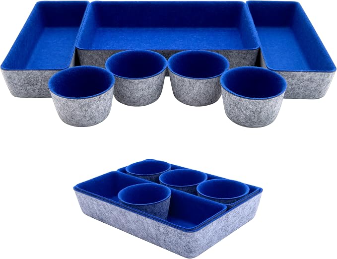 Teeo - Organizers for Drawers - Kitchen Drawer Organizers and Storage - Small Organizer Bins - Makeup Drawer Organizer - Home Office Desk Dividers Compartment Organization - Pack of 7, Royal Blue