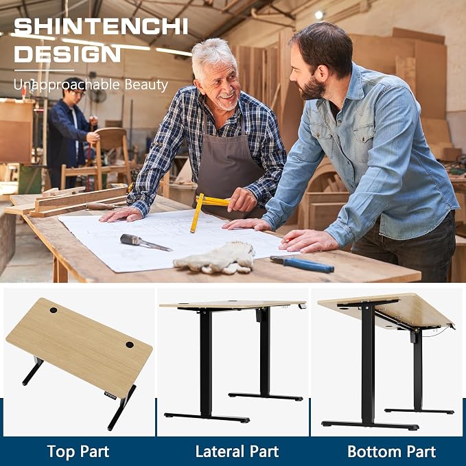 Shintenchi Standing Desk, Height Adjustable Electric Sit Stand up Desk, Ergonomic Rising Computer Table, 48x24 Inch Modern Lift Gaming Desk Workstation for Home Office, Black & Walnut