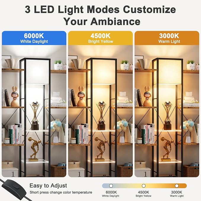 AFLUI Triple 4 Tier Industrial Bookshelf with Light, 11 Shelves | 2 Acrylic and Light for Better Display, Wide 3 Column Open Storage Fits Book or Decor, Industrial Metal Frame for Living Room