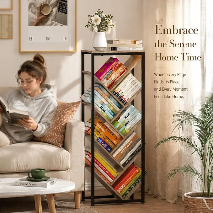 Cutogxon Tree Bookshelf - 9 Tier Floor Standing Tree Bookshelf for Hardcover Books, Small Bookshelf for Small Spaces Bookshelves Wooden Book Storage Organizer Shelves for Bedroom Living Room