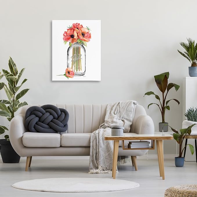Mason Jar Poppies Floral Still Life, 30 x 40 Inch Canvas Wall Art | Stupell Industries · By Amanda Greenwood · Ready to hang · Ideal for cottage decor · Made in USA