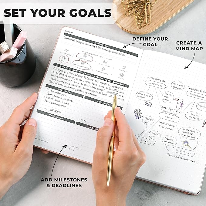 Clever Fox Ultimate Achiever’s Goal Planner - Focus & Productivity 90 Day Journal. Undated Daily Weekly Monthly Planner Organizer & Hourly Schedule Notebook - Hardcover, A5 Size, Rose Gold