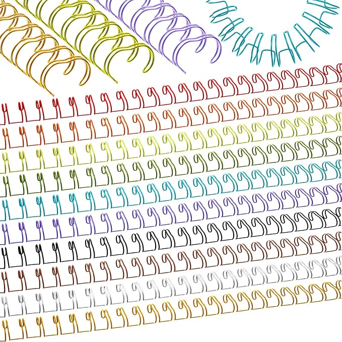 100 Pcs Metal Double Loop Binding Wires 9/16 Bulk Cinch Binding Wires Double Spiral Ring Coil 10 Colors Twin Spines Combs 23 Holes 2: 1 Pitch Cinch Coil Machine Wire