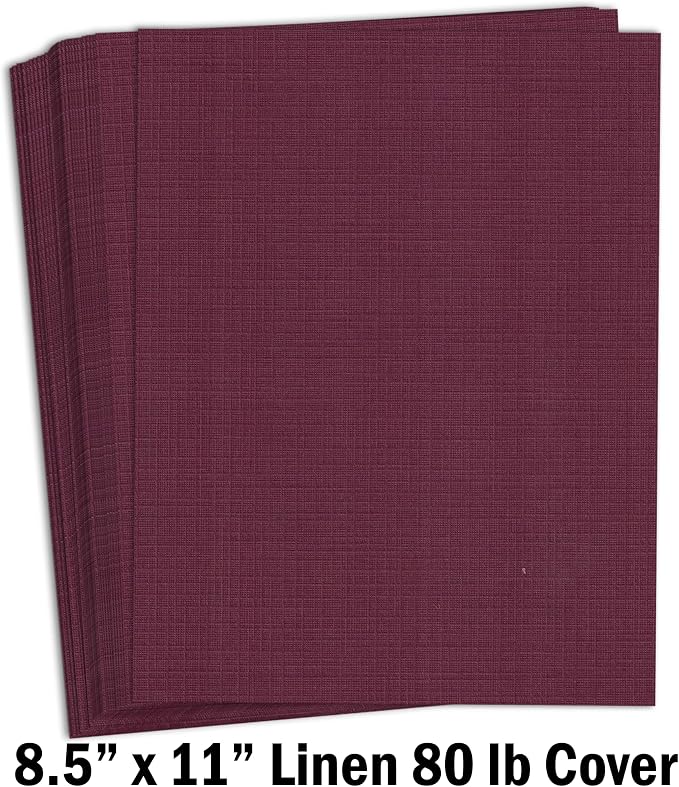 Hamilco Colored Cardstock Paper 8.5x11 Linen Textured Color Card Stock Paper Burgundy Red 80 lb Cover 50 Pack