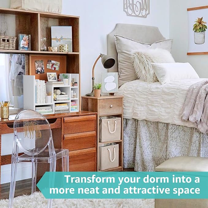 NUTIKAS Desk Shelves Desktop Organizer Shelf - White Office Organization for Top of Desk Organizers and Accessories Corner Bookshelf Table Top Shelving Small Hutch Decorations for Women Office
