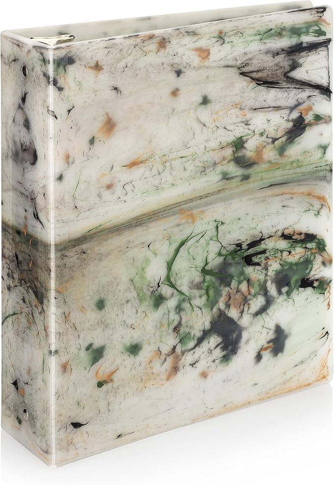 Carstens Limited Edition 3-Inch Green Marble Heavy Duty 3-Ring Binder – Side Opening, Waterproof, Durable Plastic, No-Gap Rings, Holds 400 Sheets, BPA-Free, Made in USA (1719-3R)