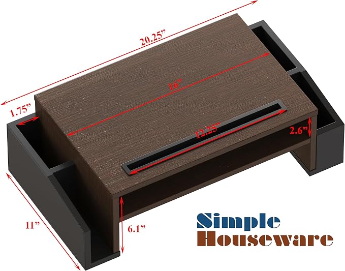 Simple Houseware Desk Monitor Stand Riser w/ Adjustable Tray, Espresso | Built-In Tablet Slot and Side Storage