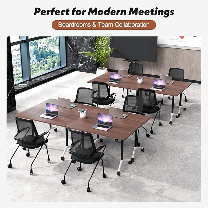 Goakwwuz Conference Room Table, Folding Conference Tables,Thicken Grey Tabletop,Flip Top Wooden Seminar Meeting Room Table for Conference Room Offices (6, Walnut, 70.8”)