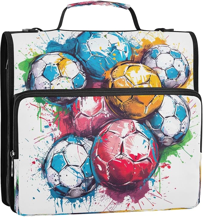 Football Waterproof Zipper Binder with Shoulder Strap, 3-Ring Trapper Keeper with Lay-Flat Design and Multiple Compartments for School & Office, Adults & Kids