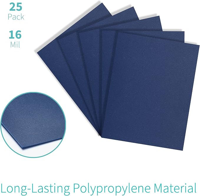 Binditek 16 Mil Sand-Textured Binding Covers, Letter Size, Navy, 25 Pack | Plastic Binding Covers, 8.5" x 11", Subtle Matte Finish, Square Corners, Unpunched, Ideal for Business Reports and Proposals