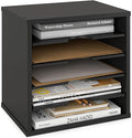 Ballucci 5-Tier File Organizer for Desk, Wooden Mail Sorter, Office Desk Organization, Paper Storage Organizers, Folder holder for desk, Letter Trays & Stacking Supports, Adjustable Shelves, Black