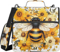 3 Ring Zipper Binder with Shoulder Strap Yellow Daisy Bee Bumblebees 1.5 inch Binders Keeper Large Capacity Multi Pockets for School Office Supplies