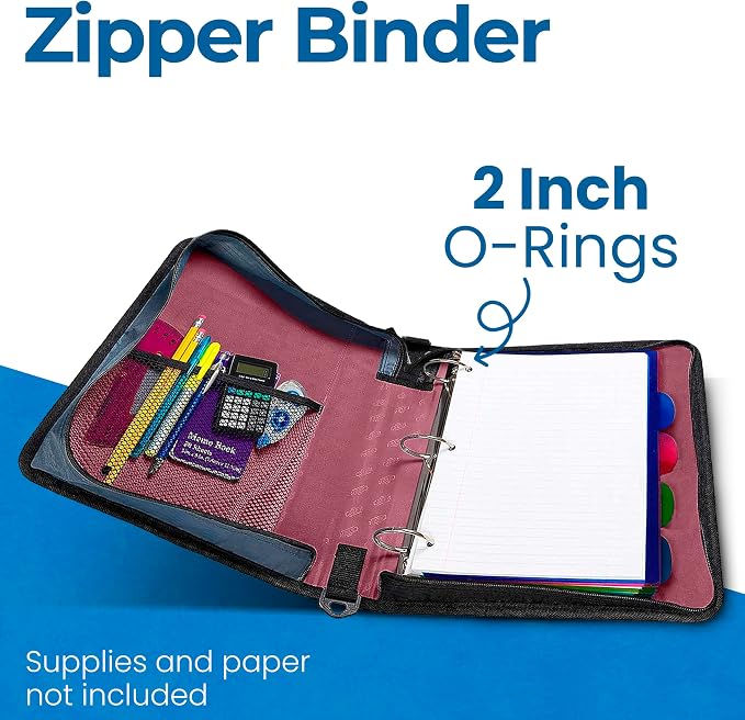 Case-it School Zipper Binder | 2-Inch O-Rings | 350-Sheet | D-251 Burgundy | Classic, Multiple Storage Pockets, Shoulder Strap, School & Office Organizer