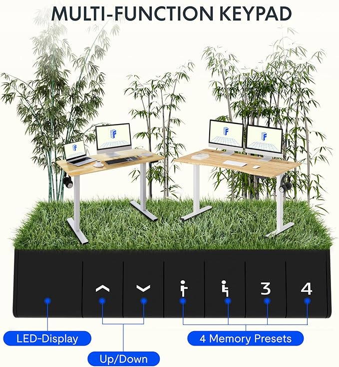 FLEXISPOT EN1 Bamboo Standing Desk, 55 x 28 Inches Whole-Piece Electric Height Adjustable Desk for Home Office (Silver Frame + Bamboo Top, 2 Packages)