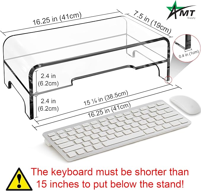 AMT Clear Acrylic Monitor Stand Riser 2 Tier, 5.5 Inches High Clear Computer Desk Organizer Shelf for Multi Media PC Storage Laptop