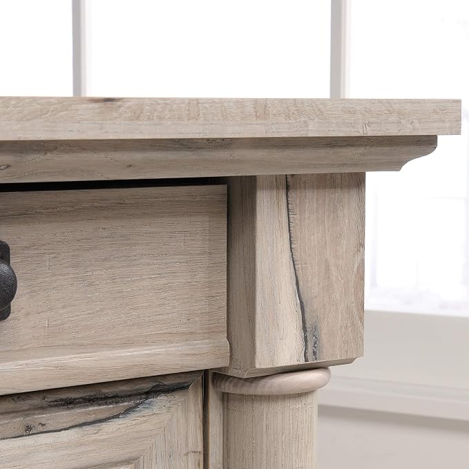Sauder Palladia L Shaped Desk with Drawers, Office Desk with File Cabinet Storage, Cable Management, Keyboard Tray, in Split Oak finish