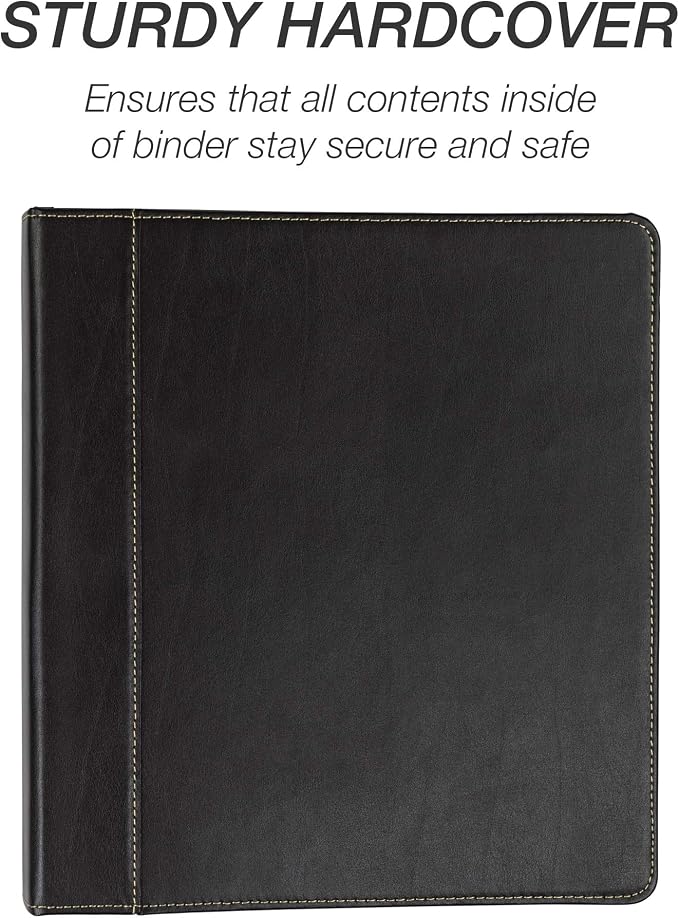 Samsill 1 Inch 3 Ring Binder, Leather, Black with Contrast Stitching, 8.5X 11 Inch, 3 Rings, Notebook Binder, Portfolio Organizer, Planner, Journal