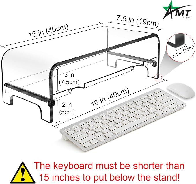 AMT 2 Tier 5.7 Inch High Acrylic Laptop Monitor Stand & Computer Riser with Cat Keyboard Protector, Space-Saving Design, Extra Storage, Clear Shelf - Ideal for Monitors, Laptops, Printers, Desktop