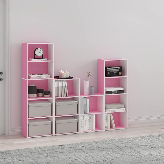 Furinno LUDER 3-Tier Book Shelf, Open Shelves Bookshelf, Pink/White | 9 x 16 x 31.4, Closed Back, Modern Bookcase, for Living Room, Bedroom, Home Office