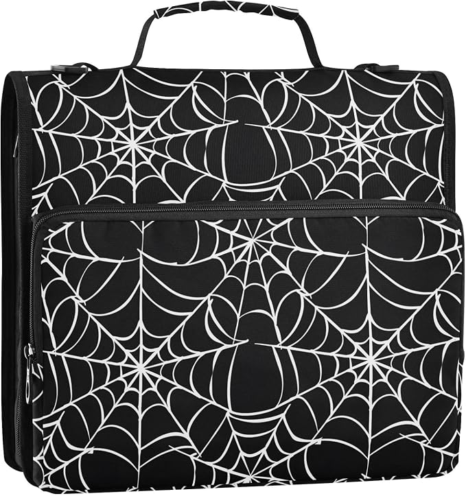White Black Spider Web Pattern 3 Ring Binder Bag 1.5 inch Binder Organizer with Zipper Shoulder Strap 500 Sheet Documents Storage for School Office