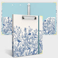 3 Ring Binder 1 Inch, Cute Leopard Decorative Hardcover Low Profile Clipboard with Storage, 1'' Round Ring Binders for Letter Size Paper, Binder Organizer for School Office Supplies (Blue Florals)