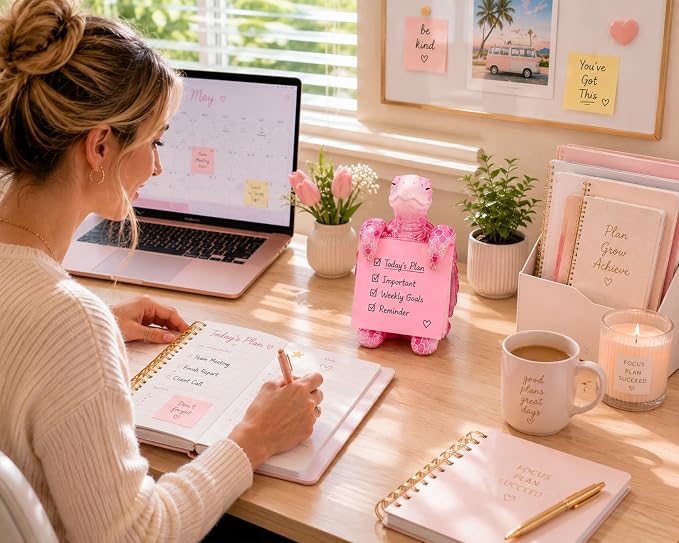 Sea Turtle Pop-Up Sticky Note Dispenser for 3 x 3 in Notes, Pink | Includes 100 sheets, handmade resin desk decor for office, home or classroom; gift for teachers, coworkers and turtle lovers
