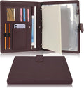 Wonderpool A4 PU Leather 3 & 4 Ring Holder Writing Portfolio Multi Document Case with Removable Binder Clipboard and Functional Pocket for Organizer Office Travel School (Coffee)