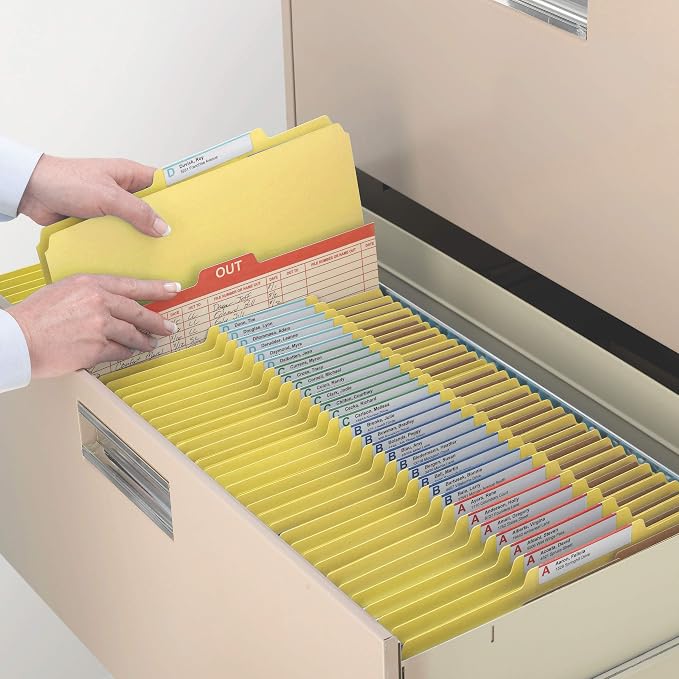 Smead Pressboard Classification File Folder with SafeSHIELD Fasteners, 3 Dividers, 3" Expansion, Legal Size, Yellow, 10 per Box (19098) (Pack of 1)