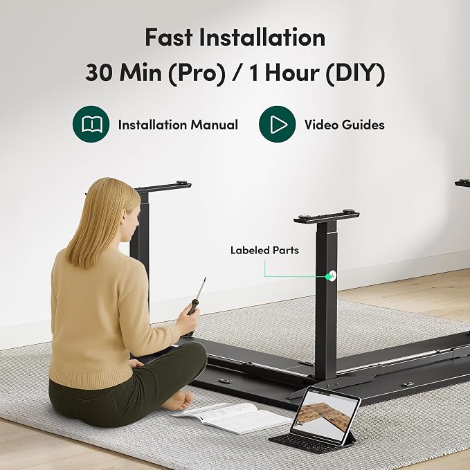 FEZIBO 75" x 63"L Shaped Standing Desk Adjustable Height, Electric Stand up Corner Computer Desk, Sit Stand Home Office Desk with Splice Board, Black