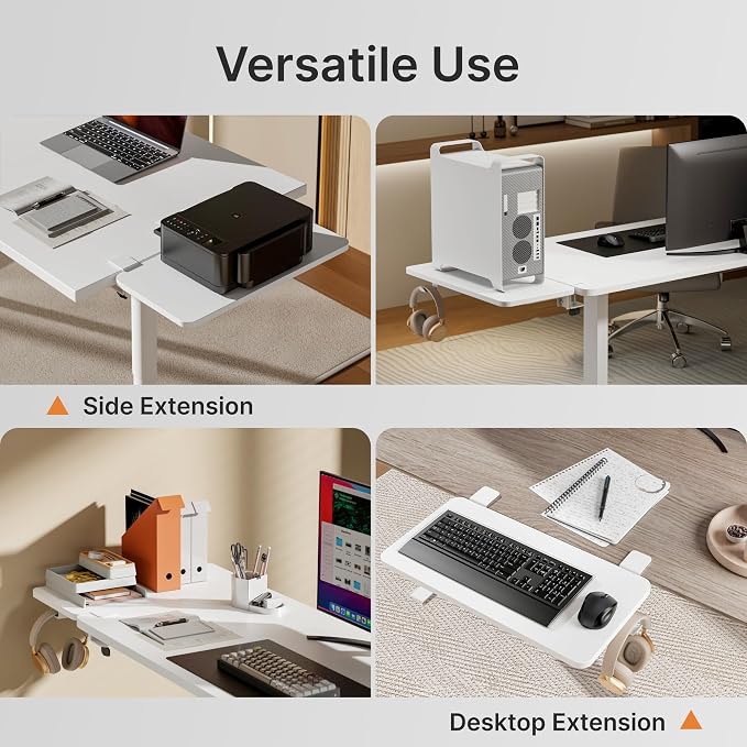 Desk Extender Tray, 24" x 12", with Laptop Holder, Medium, White | Desk Extension, Clamp on Desk Shelf, Clamp On Keyboard Tray for Office and Home, Workstation Organizer