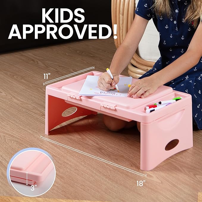 Loddie Doddie Lap Desk, Folding Desk, Portable Table, Blush, 9.75" x 12" | Trays & Pocket Keep Essentials Close, 2 lb Easy to Carry, Sturdy Plastic & Alloy Steel, Bed Desk, Bed Tray, Lap Desk for Kids