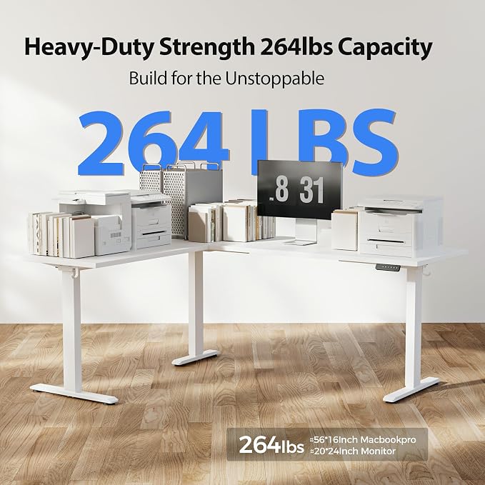Agilestic 73 x 61 Inch L Shaped Electric Standing Desk, White | Tripple Motor, Corner Desk, Ample Workspace, Memory Presets, Hooks, Stable Steel Frame, 264 lbs, Splice Board