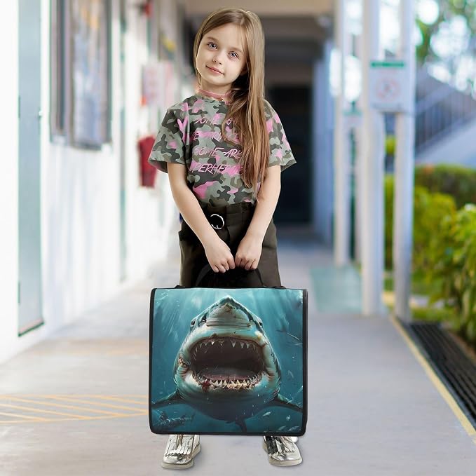 3 Ring Zipper Binder Shark Binder Organizer Portfolio with File and Shoulder Strap & Handle Large Capacity File Folder